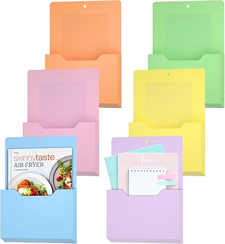 Peheers Organizador magnético para archivos de pared, 6 soportes magnéticos para papel, organizador de bolsillo magnético de gran tamaño, soporte