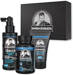 Barba Robusta Kit Start Crescimento + Tônico + Cápsula + Esfoliante Barba Robusta Produtos para Acelerar o Crescimento da Barba