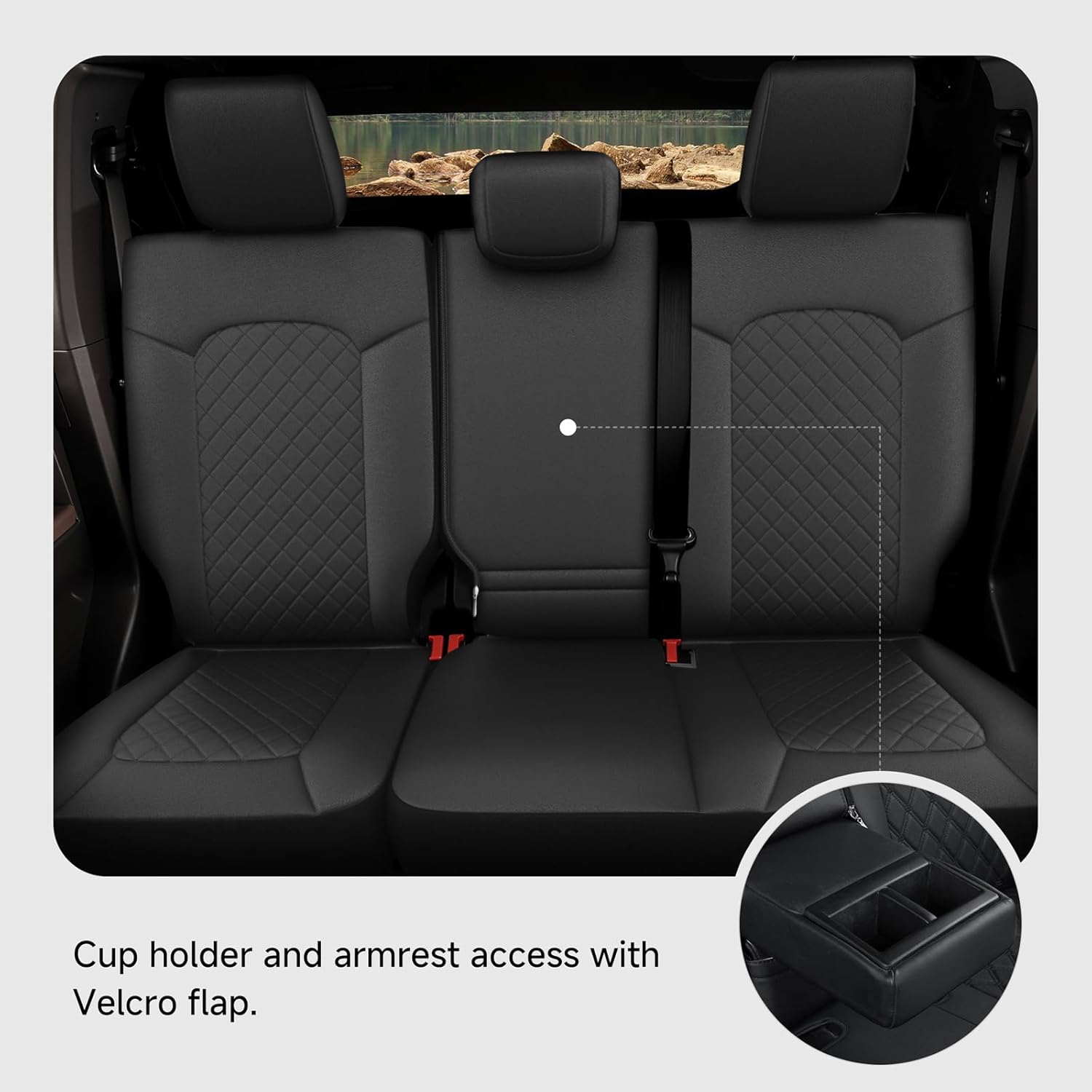 GIANT PANDA Full Set Car Seat Covers Custom Fit Ford Bronco 4 Door 2021 2022 2023 2024 2025 Base, Big Bend,Black Diamond,Outer Banks,Badlands,Wildtrak,Heritage with Rear Cup Holder,Faux Leather(Black)