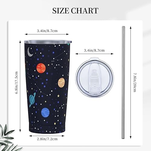Miniatura 3 de Dujiea Vaso de 20 onzas con tapa y pajilla, elementos espaciales, estrellas y planetas, aislado al vacío, taza de café helado, taza de viaje