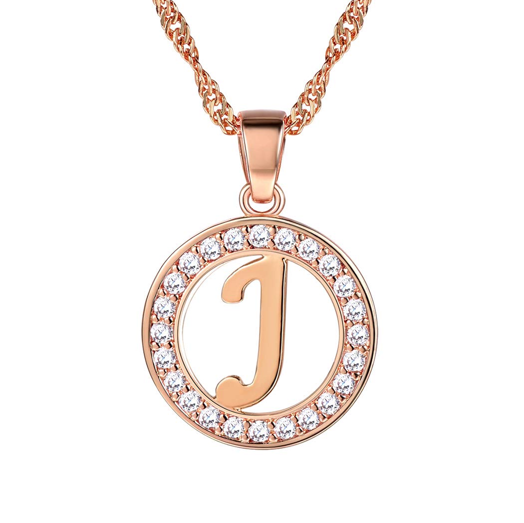 Suplight Letter Necklace j Statement Wedding Jewelry Rose Gold Cubic Zirconia Crystal Initial Alphabet j Name Pendant Necklace Birthday Gift for Sister