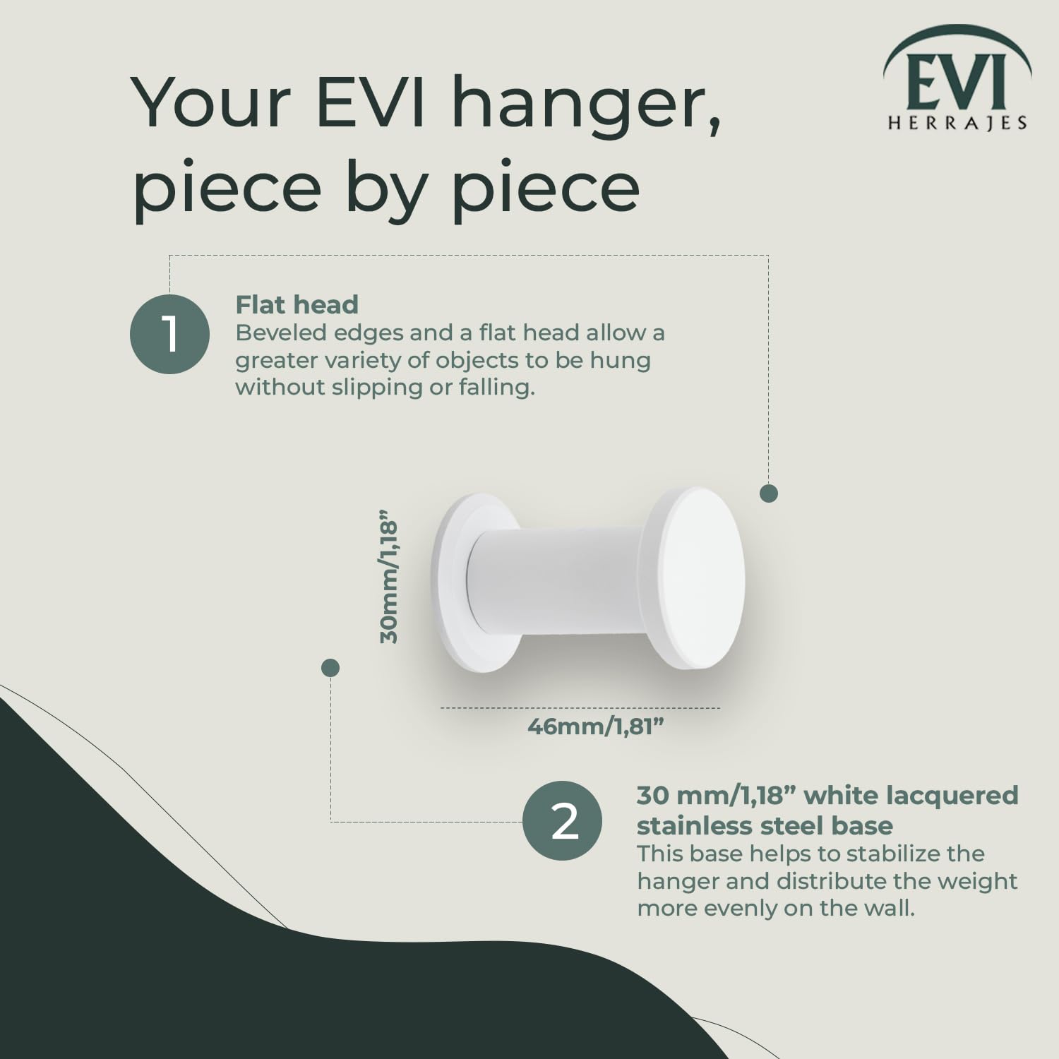 EVI Herrajes Bathroom Hanger, White Lacquered Stainless Steel, 44X30mm - Image 2