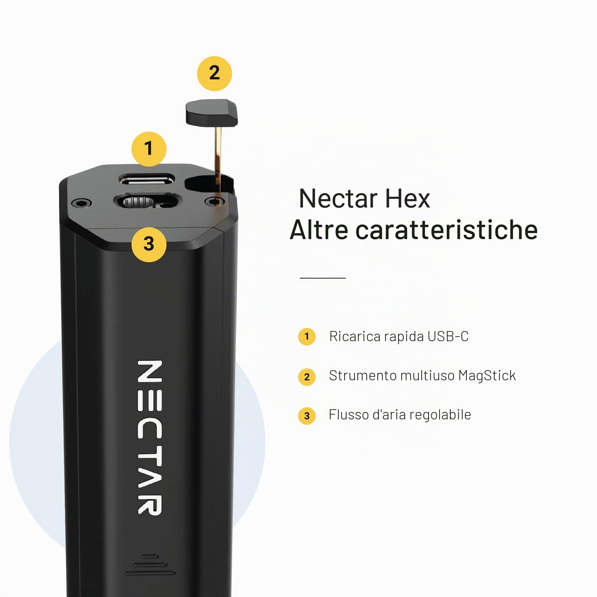 Nectar Hex Vaporizzatore Erba 2-in-1 | Kit Base + 2 Anni di Garanzia | Forno in Oro 24 carati, Ricarica Rapida, Riscaldamento Ibrido, Flusso D'aria Regolabile + 60 Minuti di Utilizzo