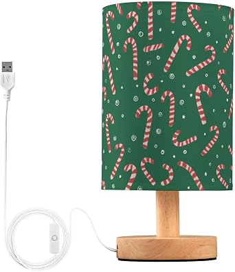 Pfrewn Christmas Winter Table Lamp with USB Port Christmas Candy Cane Snowflakes Dark Green 3 Bedside Lamps for Nightstand Small Desk Reading Lamp for Kids Room Living Room Office Dorm