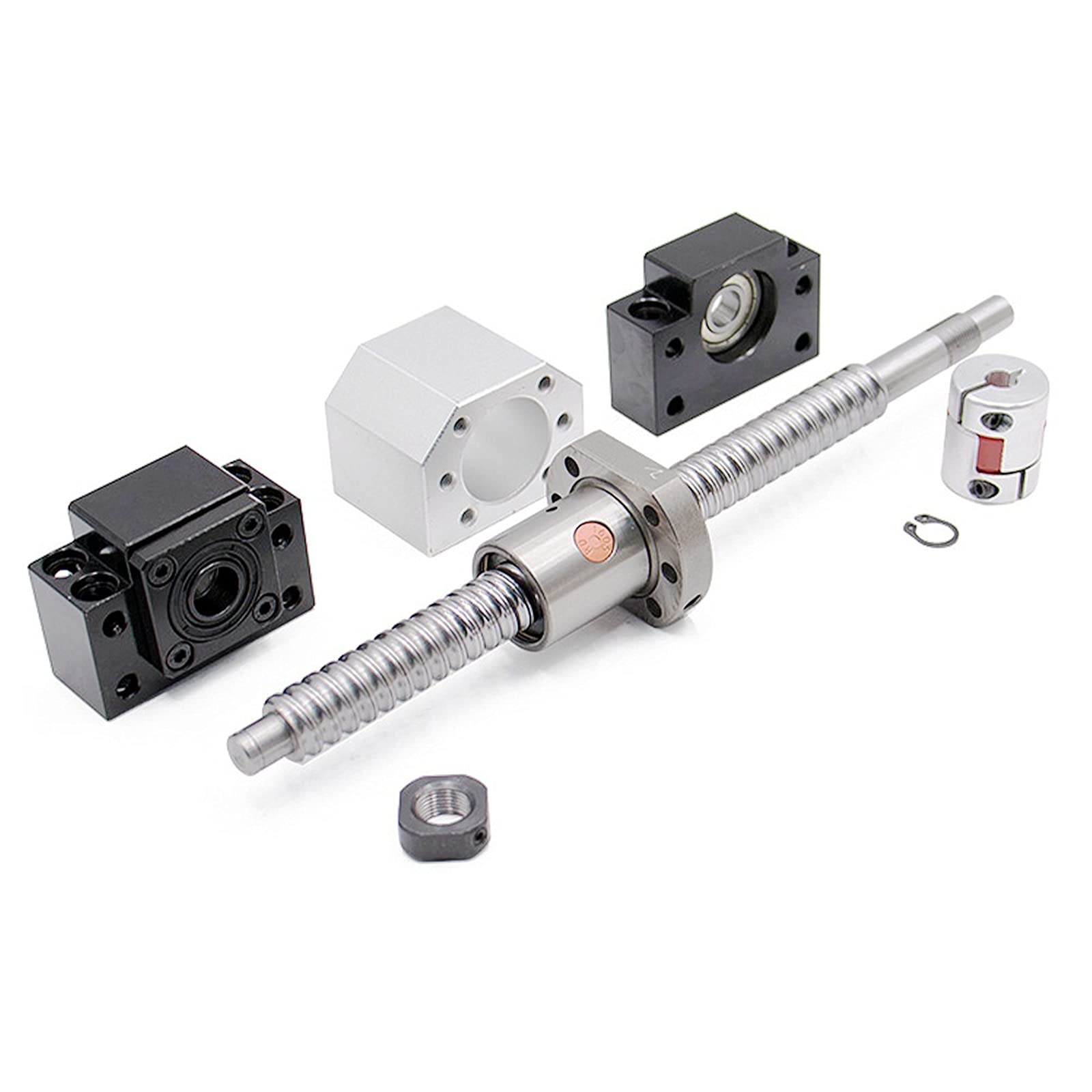 CHUANGNENG Ball Screw CNC Parts SFU1605 RM1605 16mm 1500mm With Metal Deflector Ball Screw Nut BK/BF12 End Supports Ball NUT HOUSINGS 1pcs Coupler With End Machining,Length Approx 59inch/1500mm