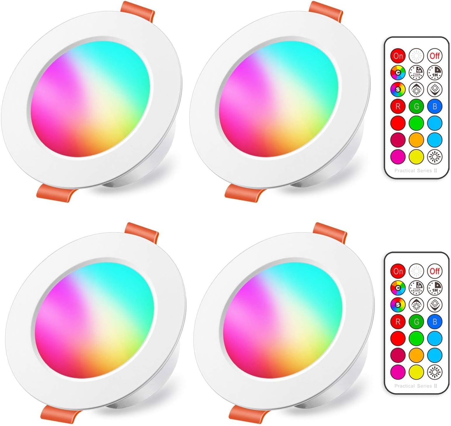 LED Recessed Ceiling Lights, 8W Colour Changing RGB, Φ70-85mm Hole, Spotlights Round Panel Downlights Cold White 5700K, 12 Colours 2 Modes Timing with Remote Control (4 Pack)