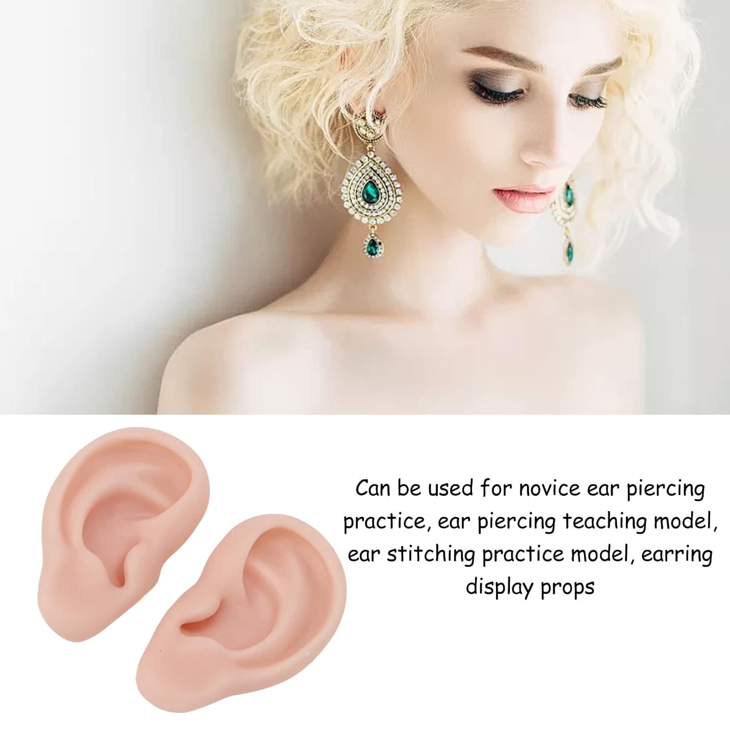 1 Pair Silicone Ear Model Piercing Practice Model Silicone Ear Model Ear Body Part Kit for Earrings Display Ear Piercing Exercise (Medium Skin Color) - Image 2