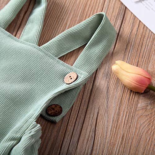 Kuriozud Infant Baby Boy Girl Corduroy Romper Plain Bodysuit Crossback Strap Clothes (Light Green, 12-18 Months) #TOP3