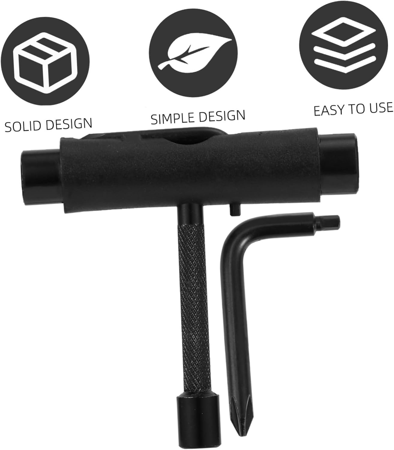 Compact Black T-Tool Skateboard Wrench Portable One Screwdriver for Longboard and Skateboard Maintenance Anti-Skid Design for Easy Adjustments and Repairs