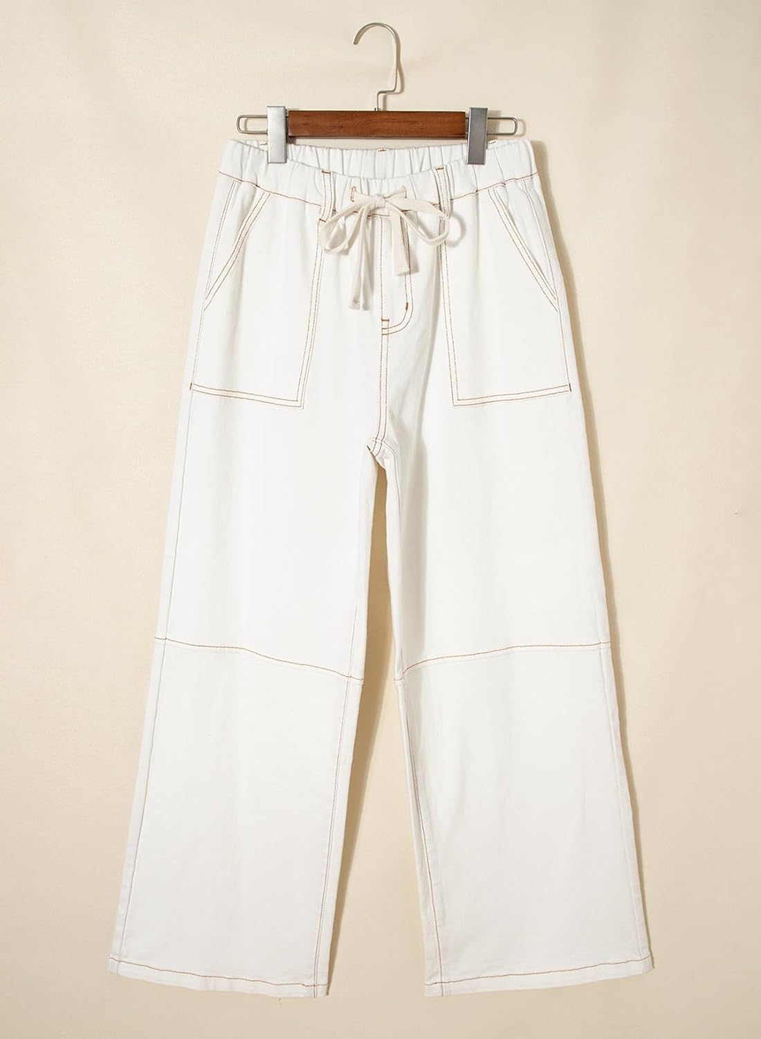 Sidefeel Women's Wide Leg Jeans High Waisted Elastic Stretchy Straight Leg Trendy Drawstring Baggy Pull On Denim Pants