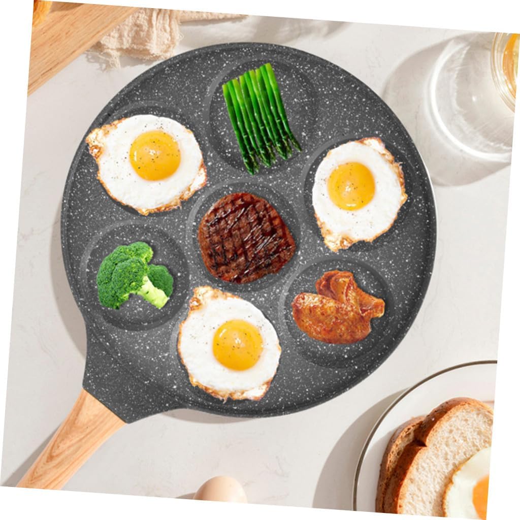 Garneck Outdoor Seven Hole Pancake Pan Non Stick Medical Stone Material Scald Handle Versatile Skillet for Eggs and Healthy Low Oil Cooking