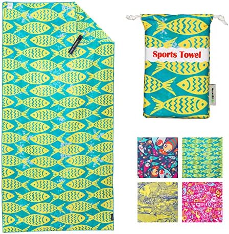 4Monster Microfiber Beach Towel with carry bag Sand Proof Travel Towel Quick Dry Lightweight Towel for Hiking Yoga Gym Sports Swimming Camping Fitness Bath Holiday (Blue, L: (90 X 200 cm))