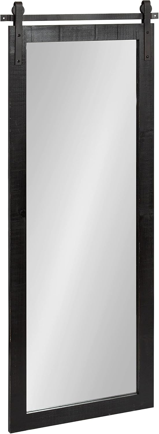 Kate and Laurel Cates Farmhouse Wood Framed Full Length Panel Mirror, 18 x 50, White, Barn Door-Inspired Rustic Mirrors for Wall