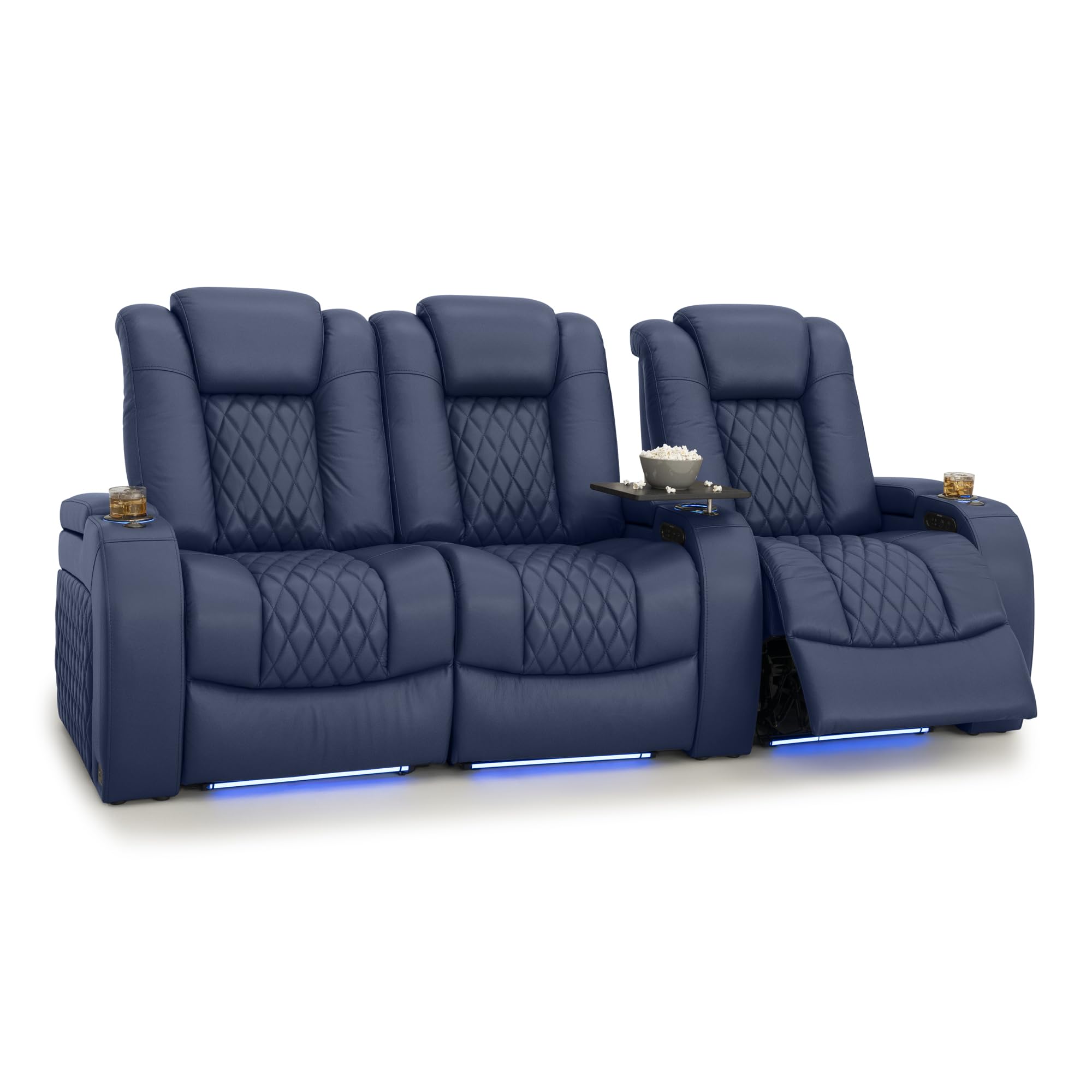 Seatcraft Diamante Home Theater Seating Navy Blue Row of 3 Left Loveseat