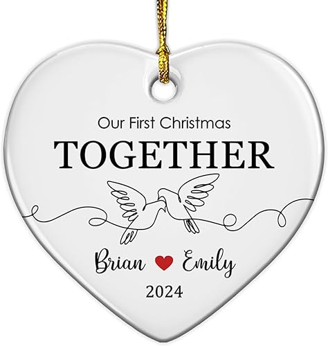 Adorno de primera Navidad juntos 2023, adorno de primera Navidad, adorno de pareja regalo para aniversario de citas, adorno de cerámica