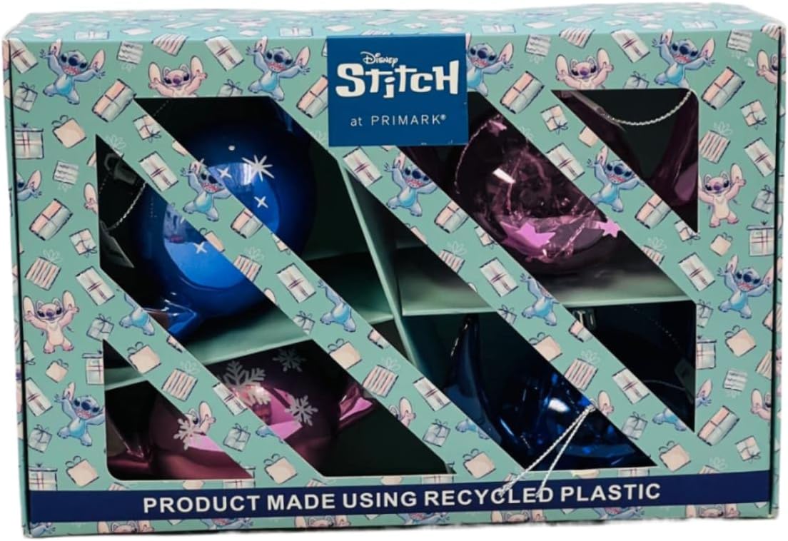 Disney Stitch Lot de 4 boules de Noël Stitch & Angel à suspendre pour