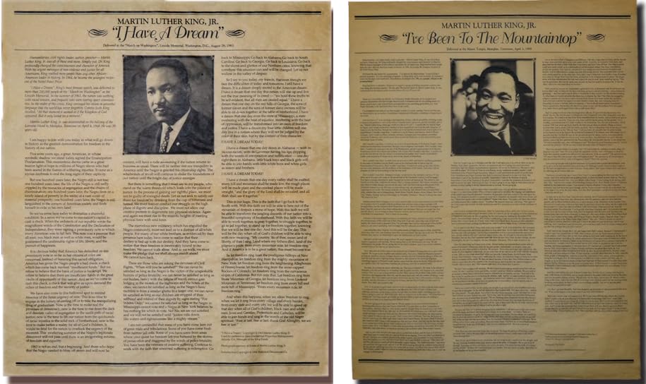 Our Amendments Martin Luther King, Jr. 2-pk Poster-Size Bundle, Antiqued Parchment I Have a Dream Speech (23" x 29") and I've Been to the Mountaintop Speech (23" x 29")