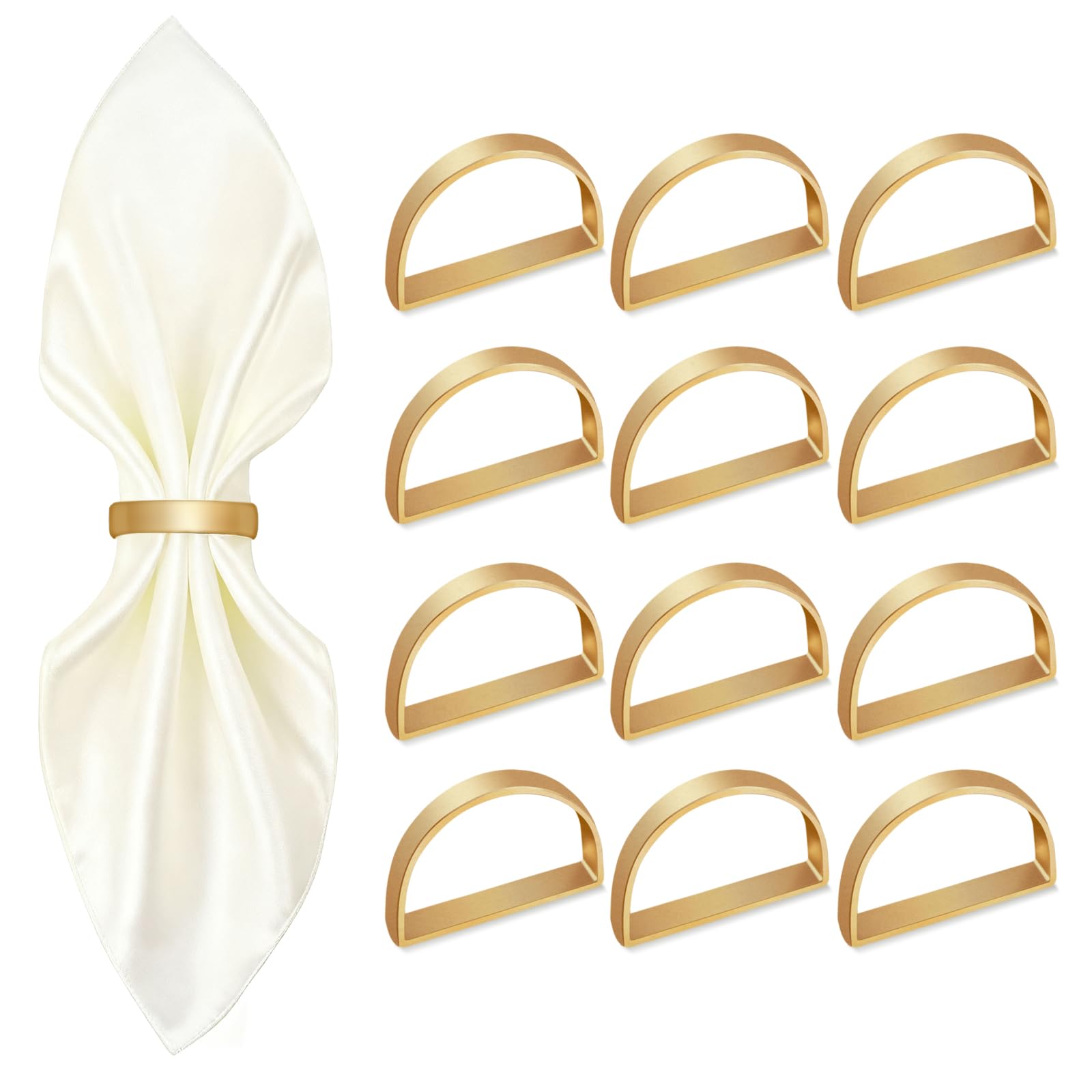 12 Pcs Gold Napkin Rings, Semicircle Metal Napkin Ring, Napkin Rings for Table Settings, Wedding and Christmas Party
