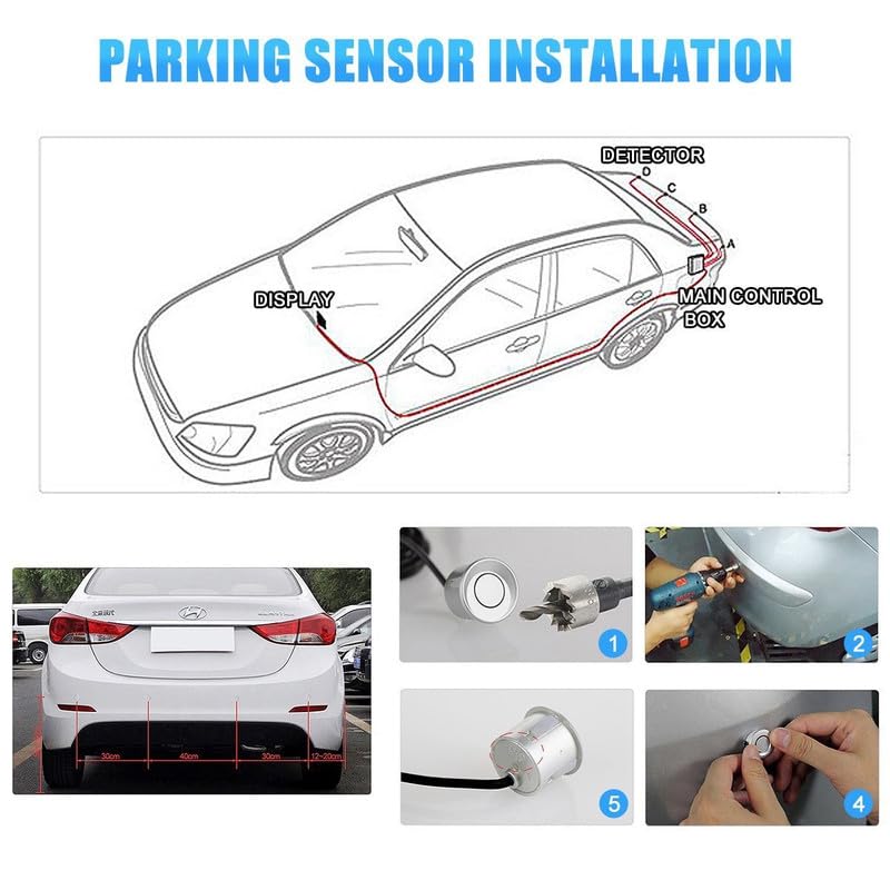 Image of Complete Car Reverse Parking Sensor System with Rear Parking Camera & 4.3 inch Inch TFT Monitor Display (White)