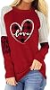 Womens Valentines T-Shirt Leopard Stripe Splicing Sleeve Raglans Shirt Love Heart Printed Buffalo Plaid Graphic Tees