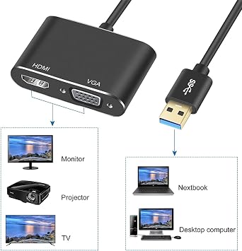 USB 3.0 to HDMI &VGA Display Adapter HD 1080P Video Converter for Laptop Notebook Computer Windows 7/8/10