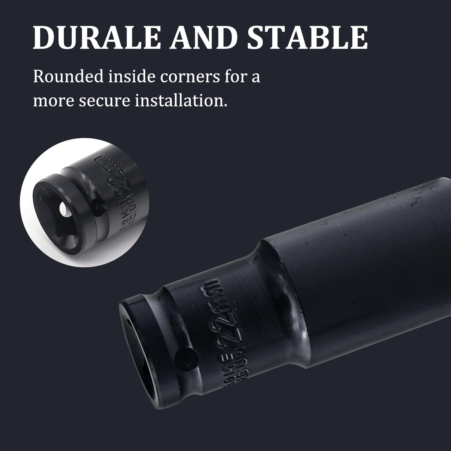 Juttzzei Deep Impact Socket, 1/2 Inch Drive by 22mm, Heat-Treated CR-V Steel Socket with 78mm Length - Image 2