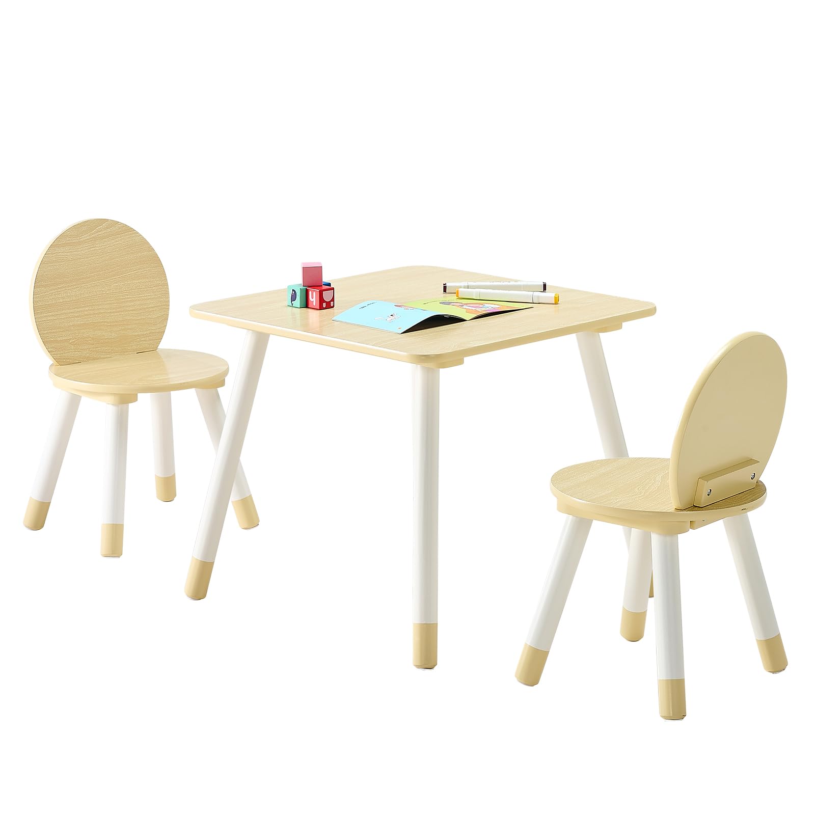 VEVOR Set di Tavolo Sedie per Bambini, Set Tavolo con 2 Sedie Bordi Arrotondati per Bambini da Asilo Nido Scuola Materna Casa per Leggere, Imparare, Disegnare, Scrivere, Mobili per Sala Giochi