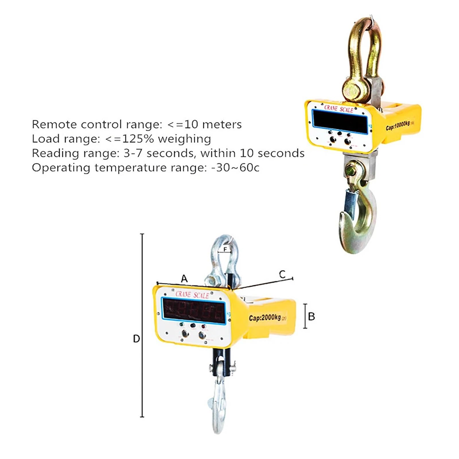 Bilancia digitale wireless sospesa da 1T, 2T, 3T, 5T, bilancia for gru con telecomando a LED ricaricabile e visione diretta, guscio in lega di alluminio Funzione potente(2000KG)