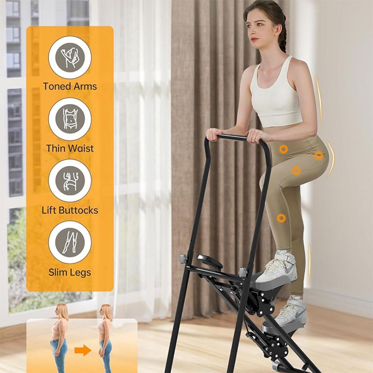 Stair Stepper Climber,Foldable Vertical Climber Exercise Machine with Adjustable Handlebar & Pedals,Compact Folding Cardio Exercise Climber,for Home Gym Exercise