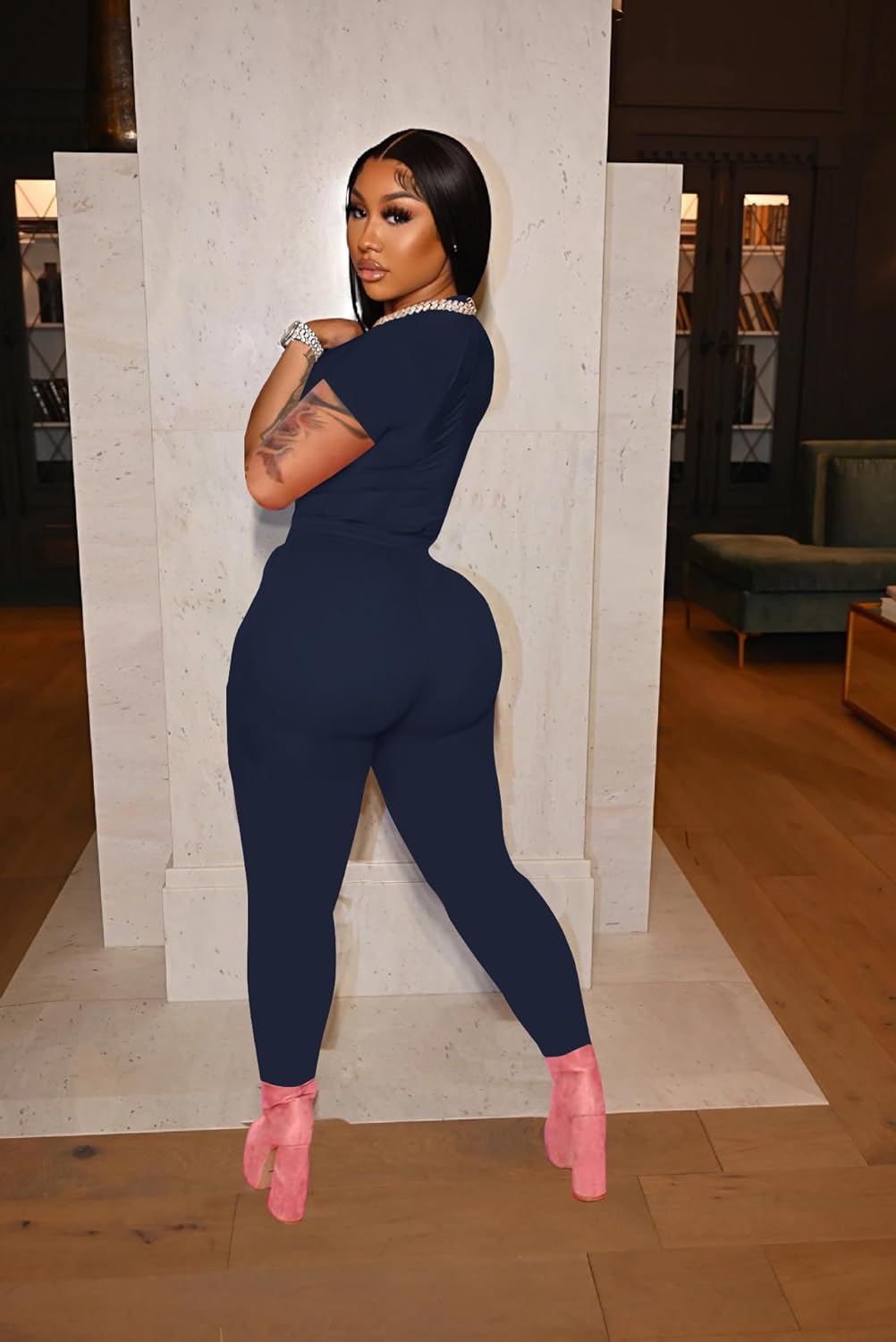 HBQ Women 2 Piece Outfits Sweatsuits Track Suits Crop Tops Biker Long Pants Workout Jogger Sets - Image 3