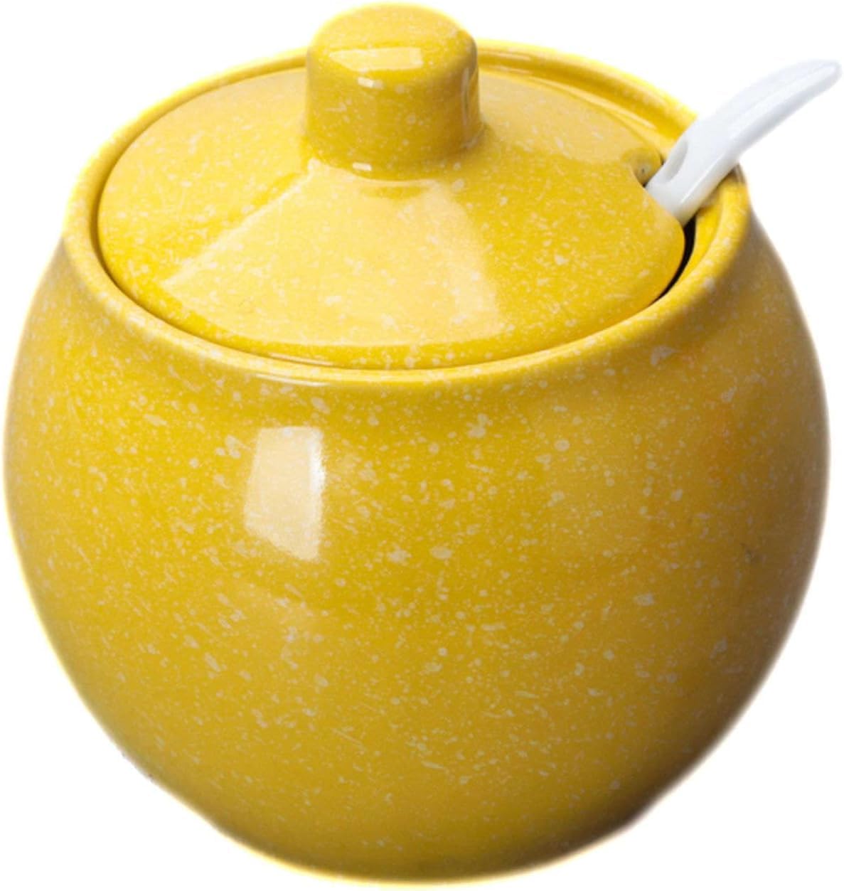 Zucker, Zuckerbehälter Einfarbige Zuckerdose mit Deckel, süßes Vorratsglas, Zuckerdose aus Porzellan mit Löffel, kleine Salzdose, for Kaffeebar, Restaurant-rot-10x7x10cm(Yellow)