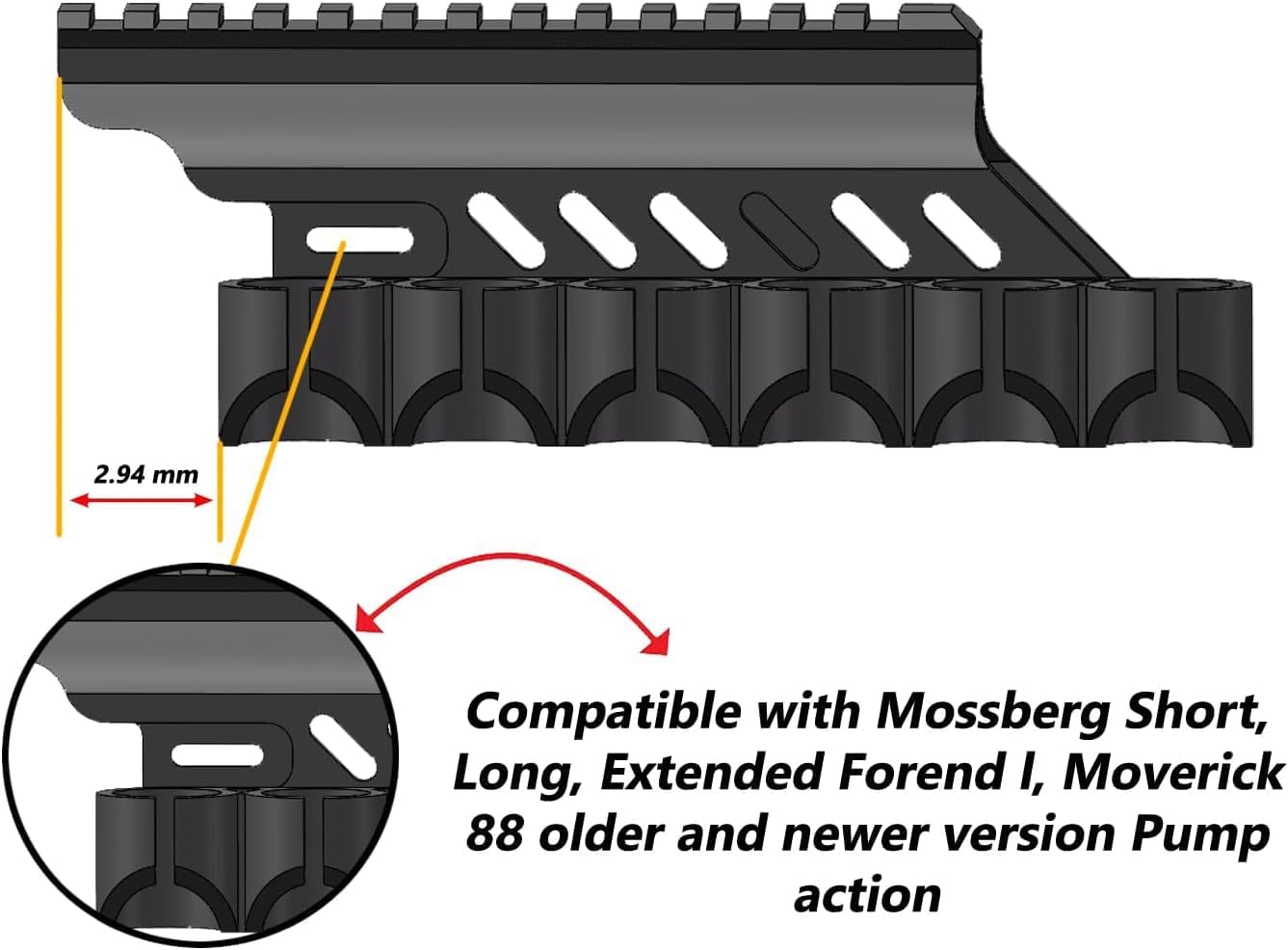 Gotical Side Saddle Shell Holder, 6-PC 12- GA, Universal Short - Long - Extended Pump Action, for Mossberg/Maverick 88 Series