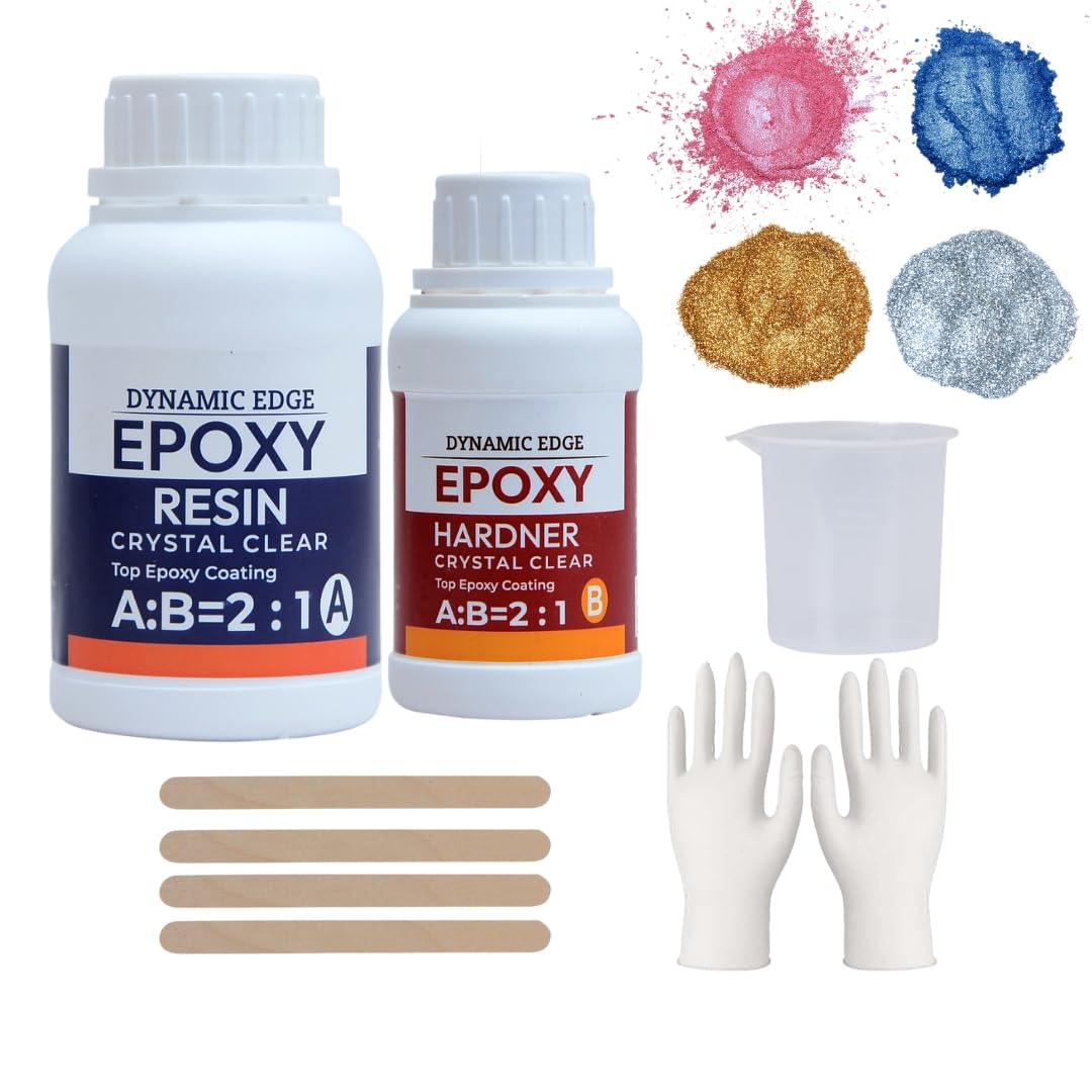 DYNAMIC EDGE - Epoxy Resin - 2:1 Epoxy Resin and Hardener Art Kit Crystal For Art and Craft Home Dcor Projects, Gloves & Sticks, epoxy resin art kit (300 gm with Kit) (B0CNVQRF9Z) Amazon Price History, Amazon Price Tracker