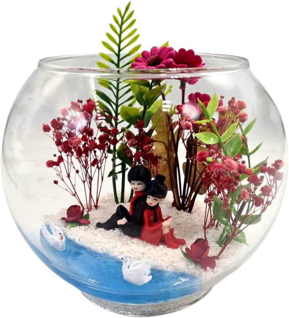 SODEF Terrarium Aquarium Glass Dome I Love You Gift for Friend Lover Swan Theme - One Size