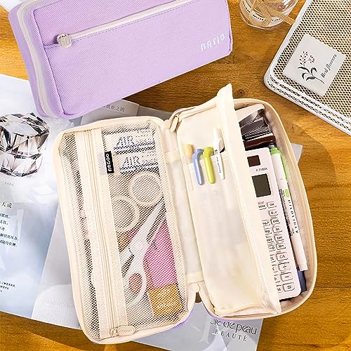 Image of Large Pencil Case with 4 Compartments, Big Capacity Pencil Bag Canvas Pencil Pouch with Zipper, Pencil Pouch Aesthetic, Pencil Pen Case Bag for Office College School Teen Boys Girls Students (Purple)