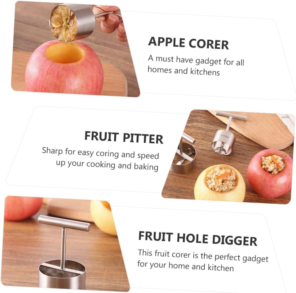 Hemoton 3pcs Fruit Core Remover Tool Stainless Steel Easy to Use for Apples Pears