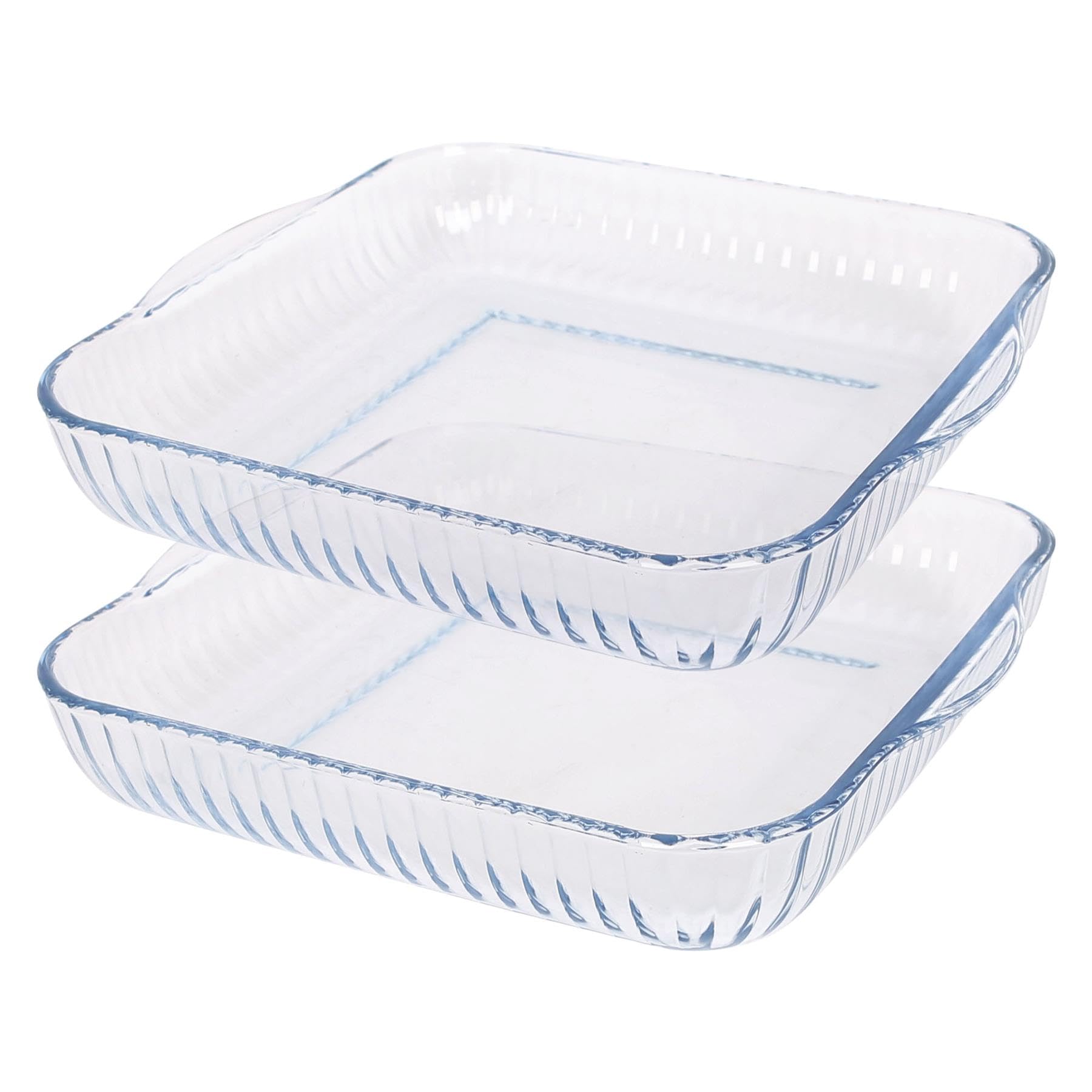 Argon Tableware Optical Square Glass Oven Dishes - 30cm x 27.5cm - 2x Large Deep Baking Casserole Lasagne Roasting Roaster Cooking Tray Bowl | Microwave Safe, Freezer Safe