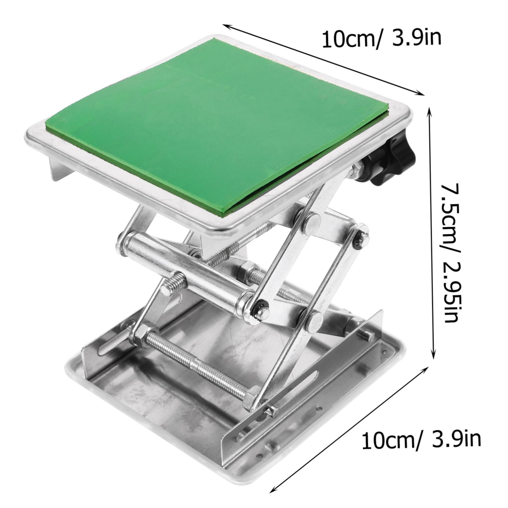 Plataforma elevadora de acero inoxidable para mesas de laboratorio, capacidad de carga de 5 a 25 kg, altura máxima de 460 mm, adecuada para bancos de trabajo pequeños (250 x 250 mm).