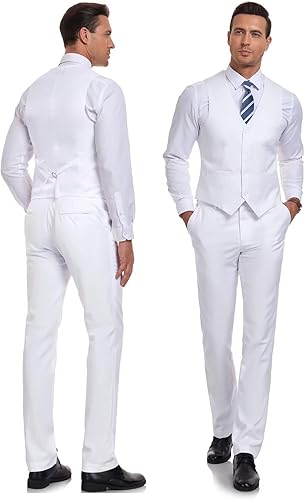 Miniatura 6 de Wehilion Trajes de 2 piezas para hombre, conjunto de chaleco y pantalones para hombre, cuello en V, ajustado, chaleco casual