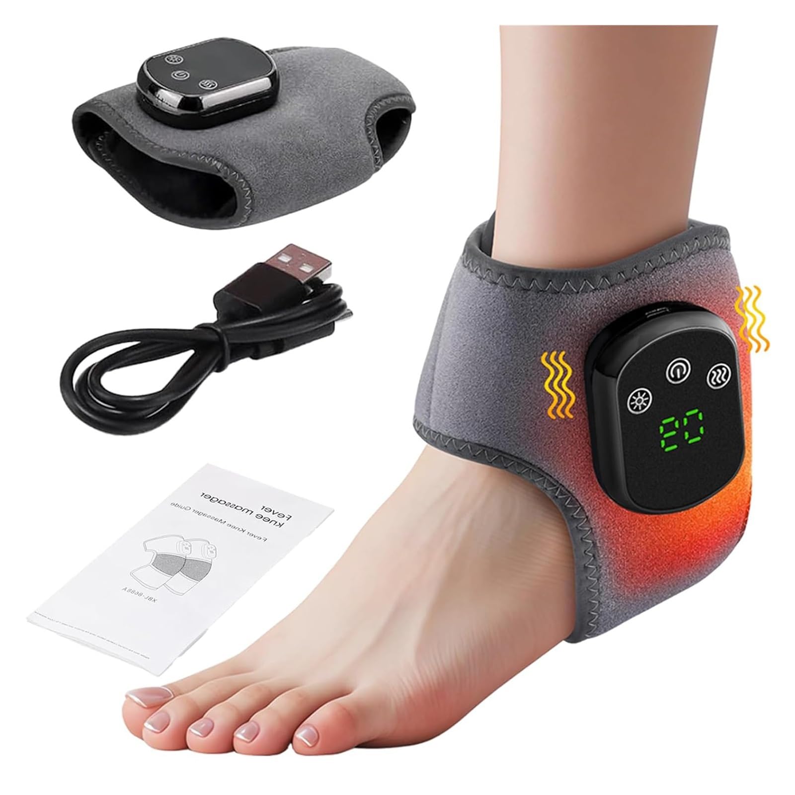 Footrenew - Masajeador de triple método, tobillera térmica con 5 niveles de calor infrarrojo lejano y vibración, tobillera térmica para neuropatía y alivio del dolor, masajeador de pies