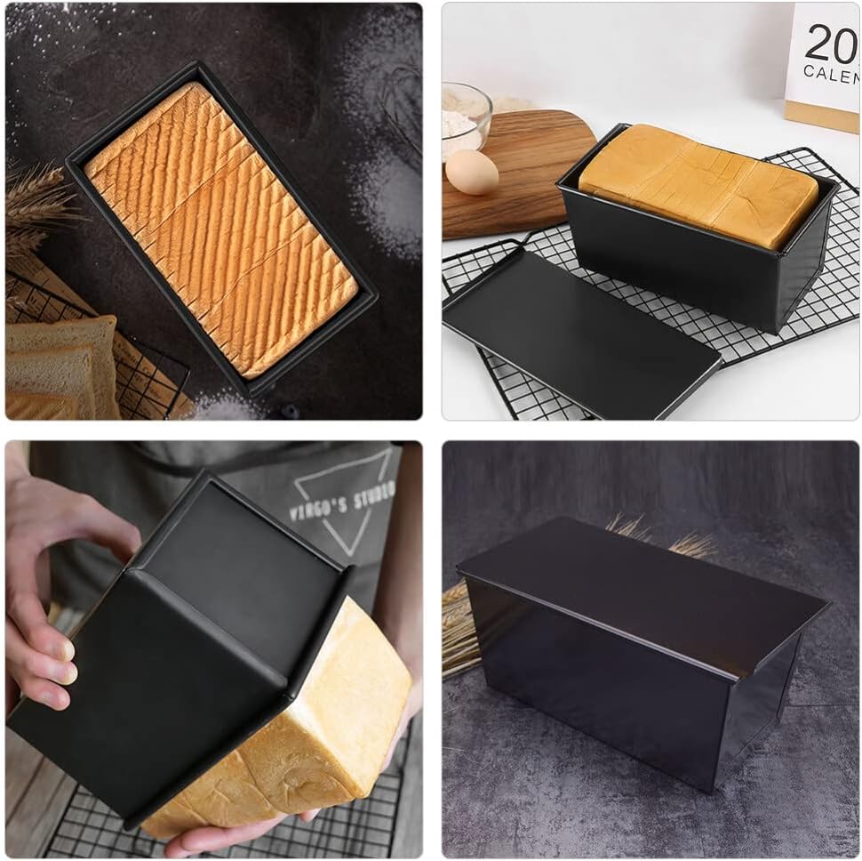 Luxshiny 2pcs Nonstick Loaf Pan with Lid Reusable Toast Mold for Baking Bread for Home for Toast Sandwich Slices