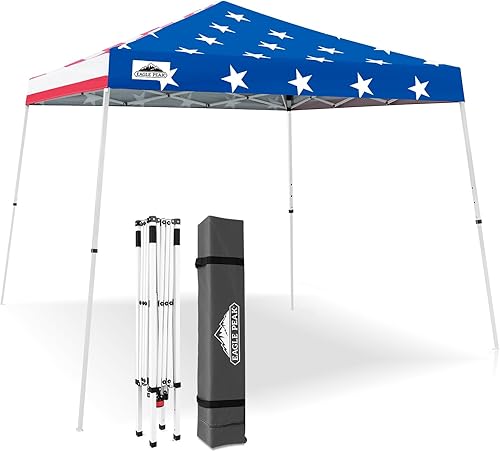 Eagle Peak - Pérgola plegable (10.0 x 10.0 pies), patas inclinadas, de tela, para exteriores, fácil de montar, Bandera estadounidense
