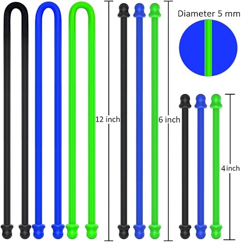Miniatura 6 de 9 bridas de silicona de 4 pulgadas, 6 pulgadas y 12 pulgadas, organizador de cables para empaquetar auriculares, cables de computadora, correas