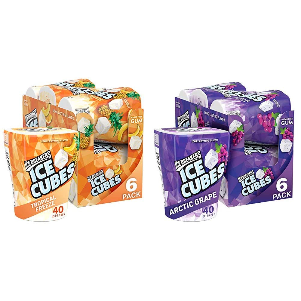 ICE BREAKERS ICE CUBES Tropical Freeze and Arctic Grape Sugar Free Chewing Gum