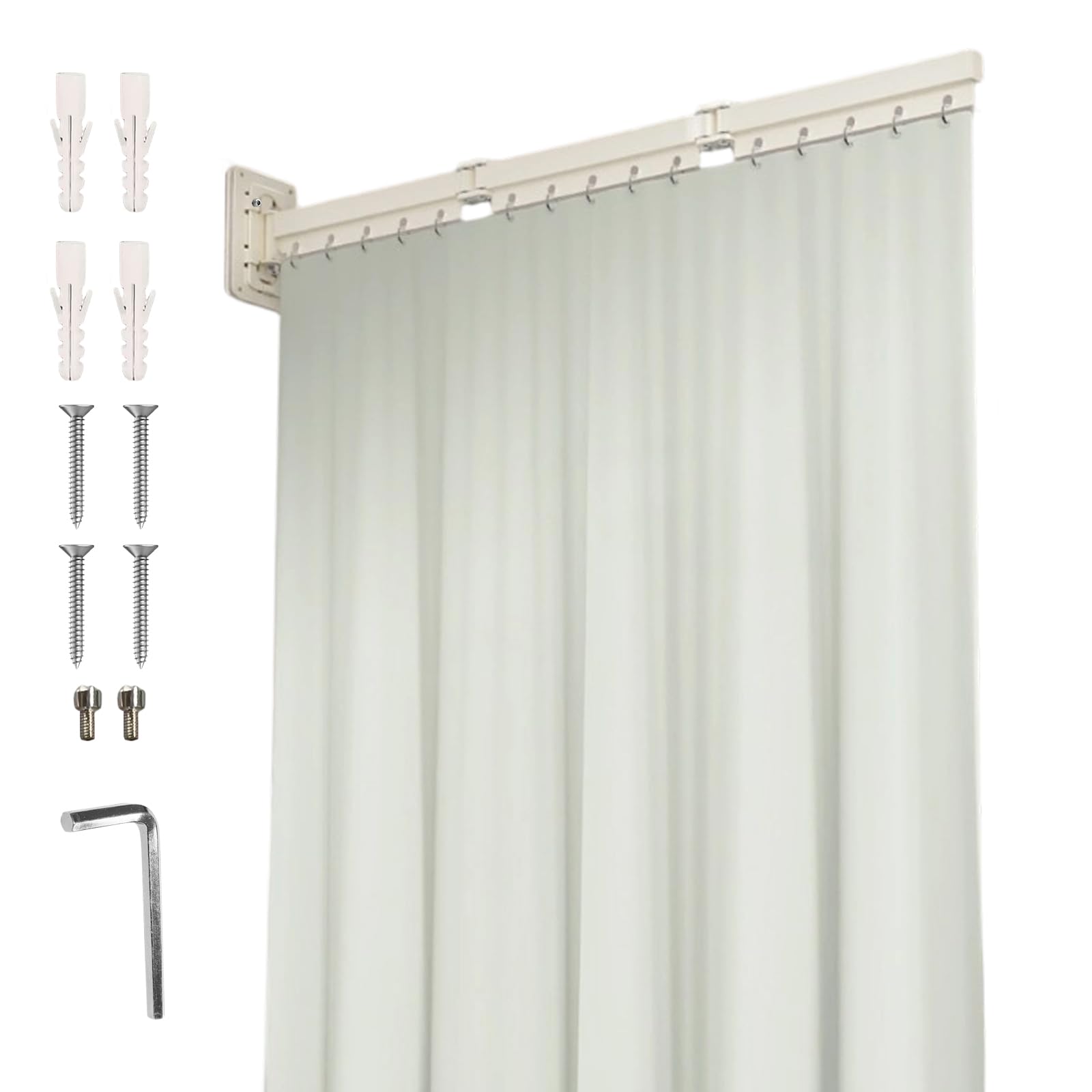 Barra de cortina de ducha plegable con cortina de ducha (1,5 x 1,8 m), montaje en pared con agujeros para bañera, cortinas de ducha ajustables e impermeables, forma en L / U / escalera / recta (barra
