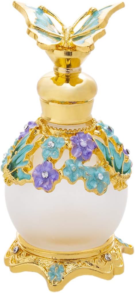 YU FENG Butterfly Flower Glass Perfume Bottle Empty Vintage Decorative Crystal Perfume Vial Scent Bottles for Women Girls(15ml), blue