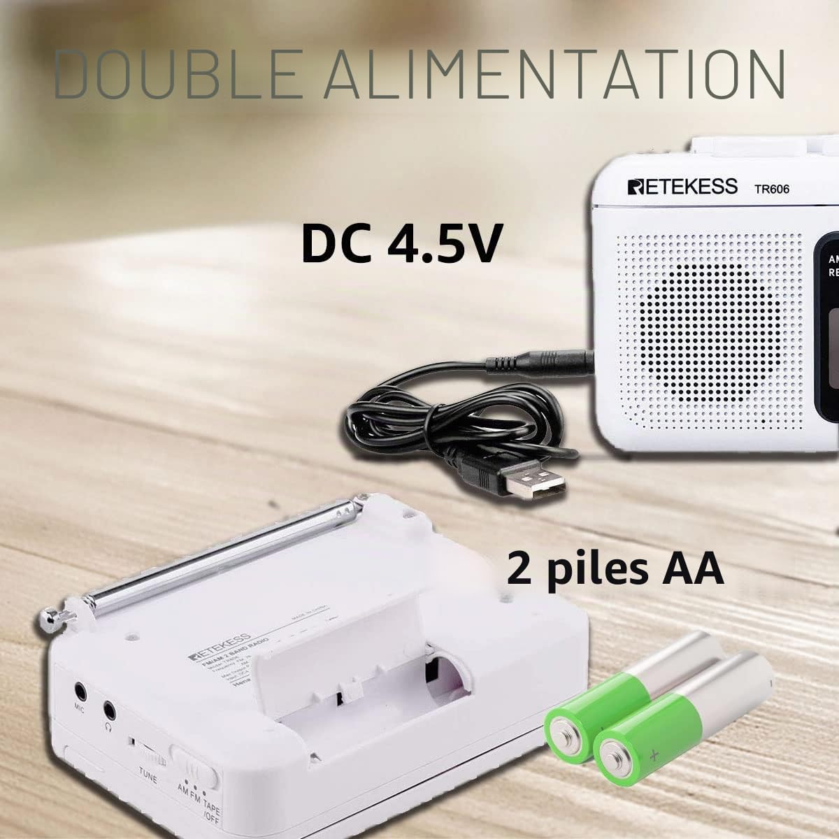 Retekess TR606 Radio Cassette Portable et Enregistreur, Poste Radio FM AM, Enregistreur à Cassette, Prise Casque 3,5mm, Avance et Retour Rapides, Cadeaux Entre Amis(Blanc)