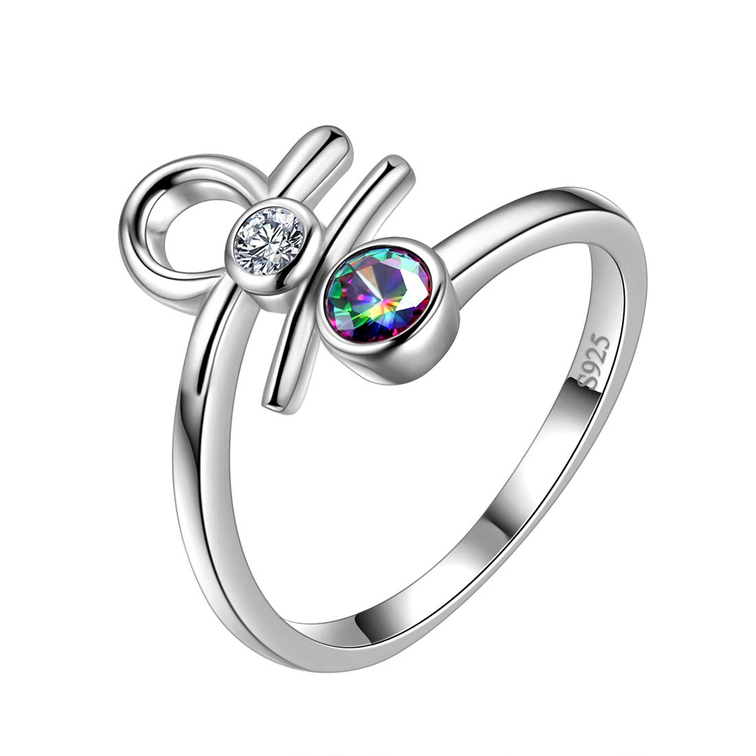 Aurora Tears 12 Zodiac verstellbare Ringe 925 Sterling Splitter Mystic Rainbow Topaz Konstellation offener Ring Horoskop mit Zirkonia Schmuck Geschenk für Frauen und Mädchen DR0087