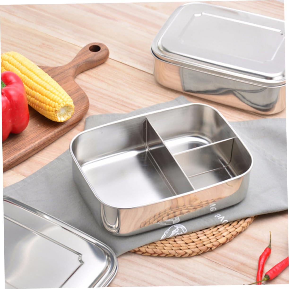 IMIKEYA Boîte à Lunch en Acier Inoxydable à 3 Compartiments Boîtes à Collation Bento Stockage Des Aliments Alimentation Saine Lavable Lave-vaisselle