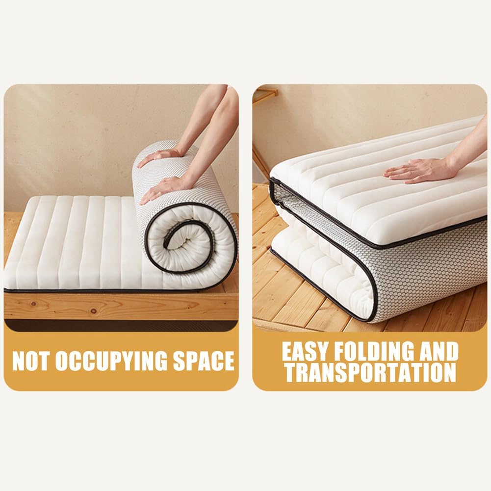 A/Blue,90 * 190cm, Futon Mattress Topper Memory Foam Japanese Floor Mattress Pad Thicken 5Cm Roll Up Tatami Mat Sleeping Bed Pad with Elastic Band for Dormitories Hotel Camping